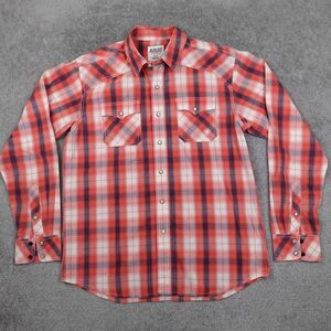 Ariat Shirt Men's L Red White Plaid Retro Fit Long Sleeve Pearl Snap Western